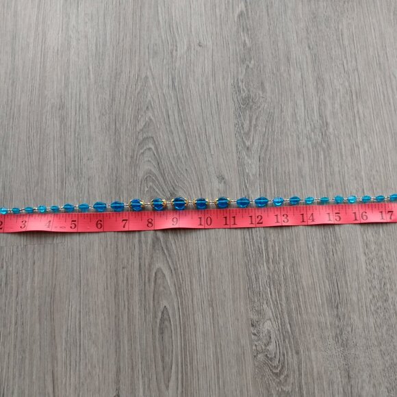 Vintage Blue Glass Beaded Necklace Made in Czechoslovakia Gold Tone Bead Caps - Picture 9 of 12